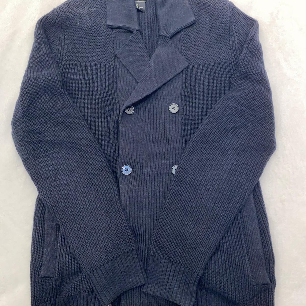 H&M Navy Double-Breasted Knit Jacket